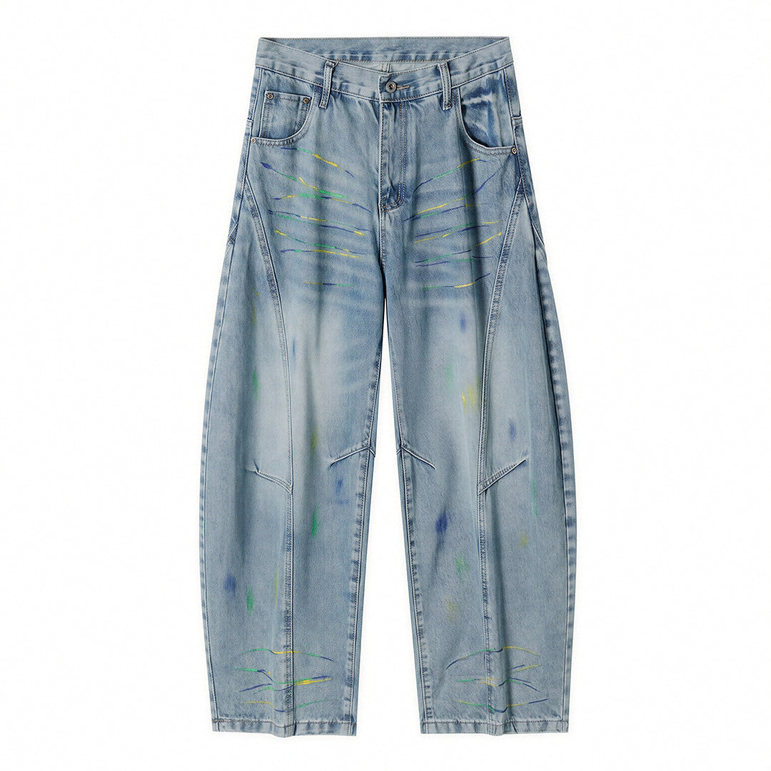 Men's Spring Graffiti Barrel Baggy Wide Leg Denim Jeans