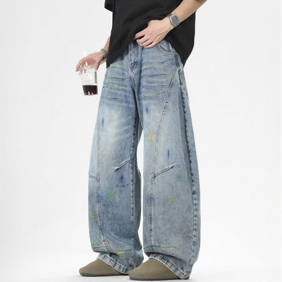 Men's Spring Graffiti Barrel Baggy Wide Leg Denim Jeans