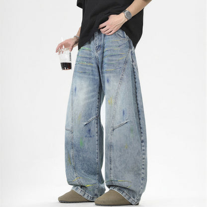Men's Spring Graffiti Barrel Baggy Wide Leg Denim Jeans