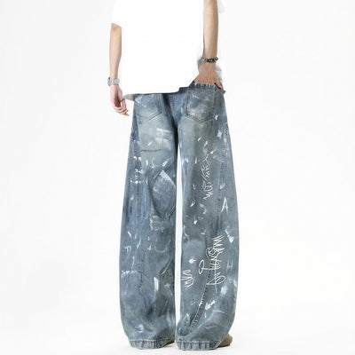 Men's Spring Graffiti Barrel Baggy Wide Leg Denim Jeans