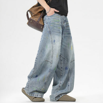 Men's Spring Graffiti Barrel Baggy Wide Leg Denim Jeans