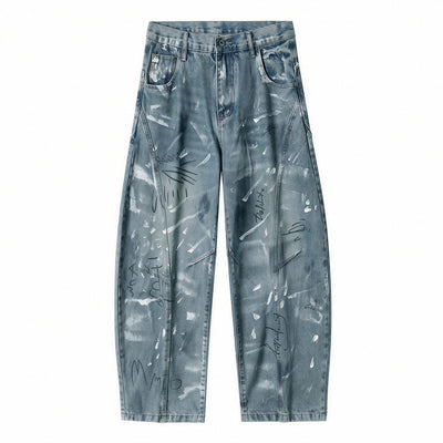 Men's Spring Graffiti Barrel Baggy Wide Leg Denim Jeans