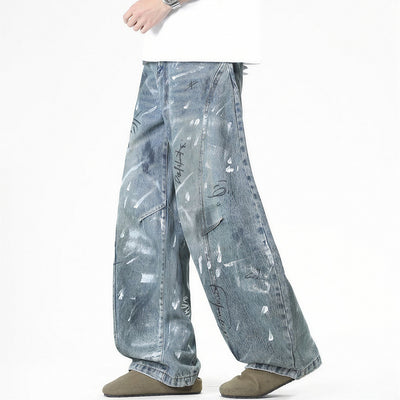 Men's Spring Graffiti Barrel Baggy Wide Leg Denim Jeans