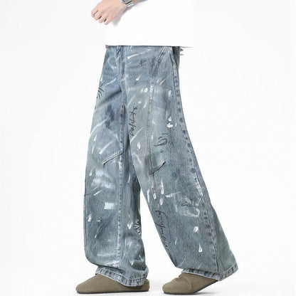 Men's Spring Graffiti Barrel Baggy Wide Leg Denim Jeans
