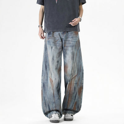 Men's Spring Dirty Wash Barrel Baggy Wide Leg Denim Jeans