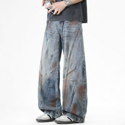 Men's Spring Dirty Wash Barrel Baggy Wide Leg Denim Jeans