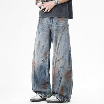 Men's Spring Dirty Wash Barrel Baggy Wide Leg Denim Jeans