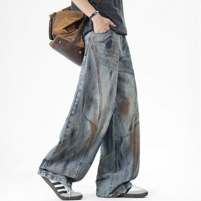 Men's Spring Dirty Wash Barrel Baggy Wide Leg Denim Jeans