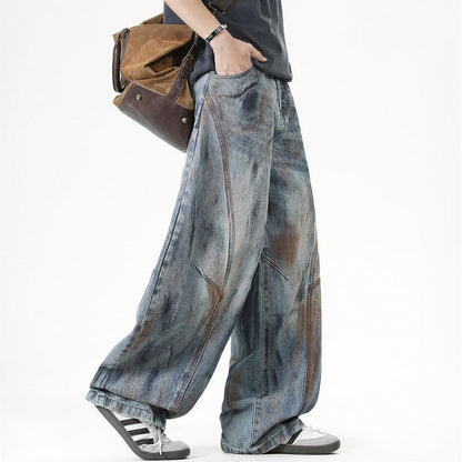 Men's Spring Dirty Wash Barrel Baggy Wide Leg Denim Jeans