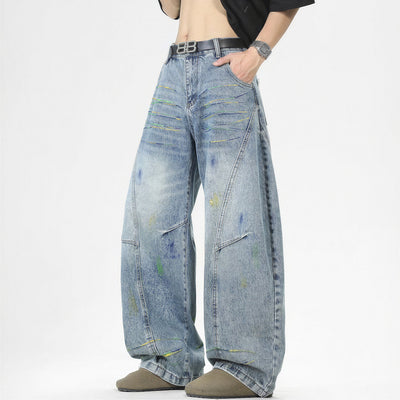 Men's Spring Graffiti Barrel Baggy Wide Leg Denim Jeans
