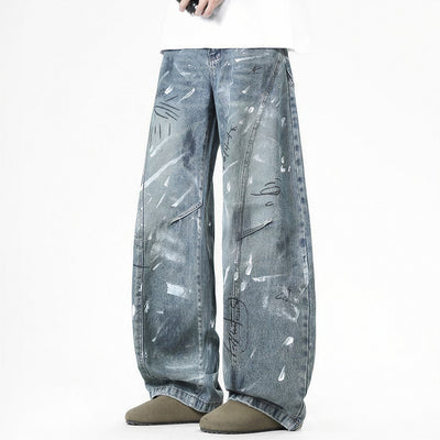 Men's Spring Graffiti Barrel Baggy Wide Leg Denim Jeans