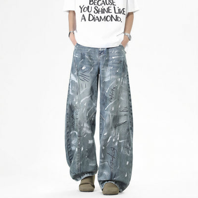 Men's Spring Graffiti Barrel Baggy Wide Leg Denim Jeans
