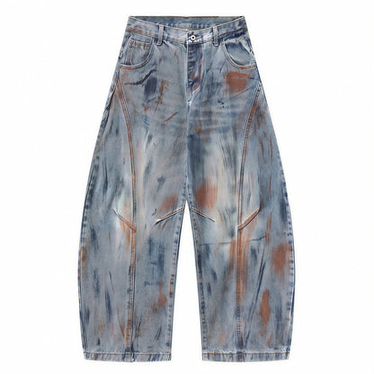 Men's Spring Dirty Wash Barrel Baggy Wide Leg Denim Jeans