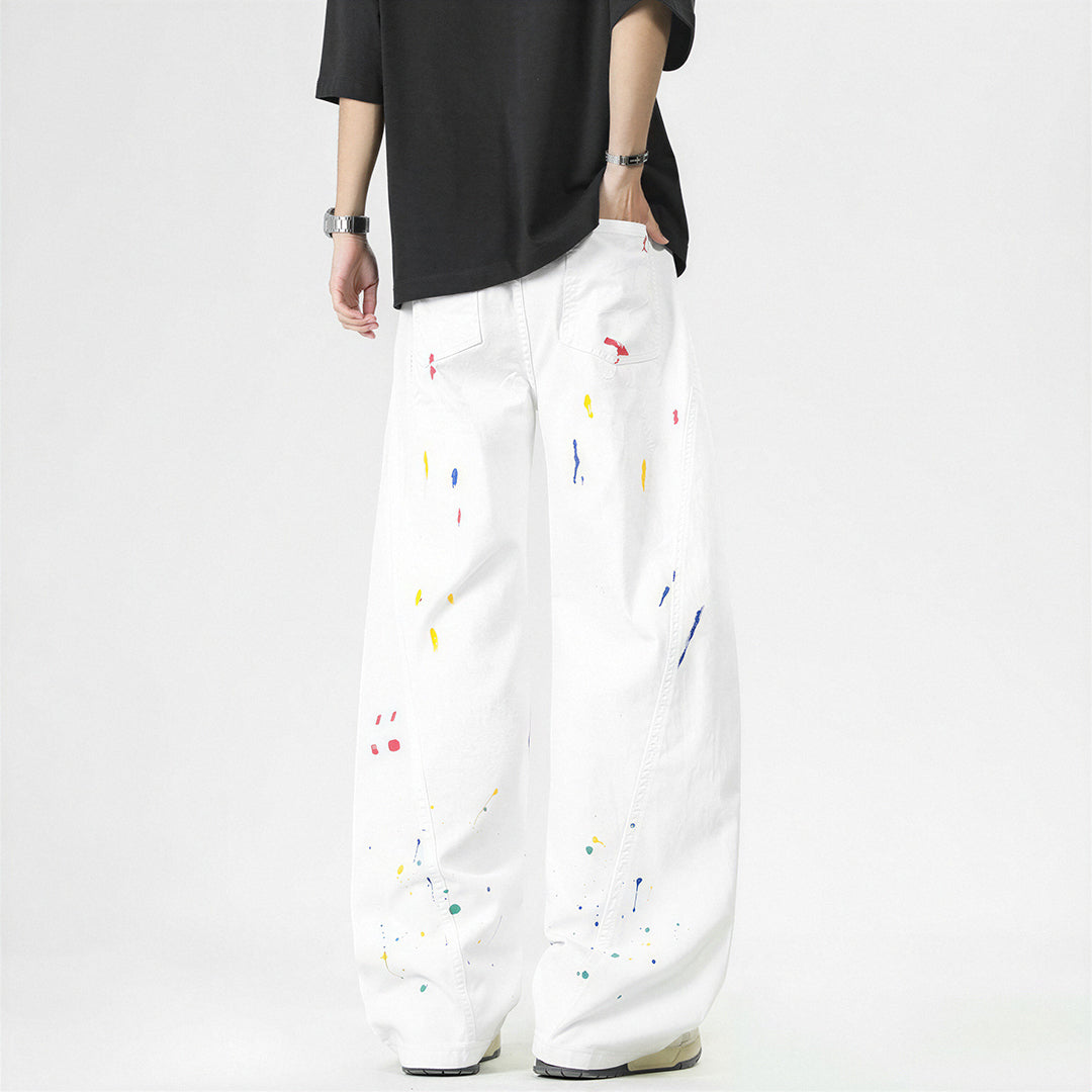 Men's Spring Splash Ink Graffiti Baggy Wide Leg Denim Jeans