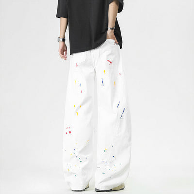 Men's Spring Splash Ink Graffiti Baggy Wide Leg Denim Jeans