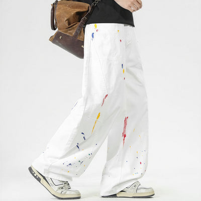 Men's Spring Splash Ink Graffiti Baggy Wide Leg Denim Jeans