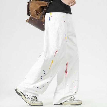 Men's Spring Splash Ink Graffiti Baggy Wide Leg Denim Jeans
