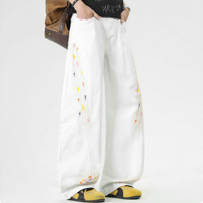 Men's Spring Side Graffiti Baggy Wide Leg Denim Jeans