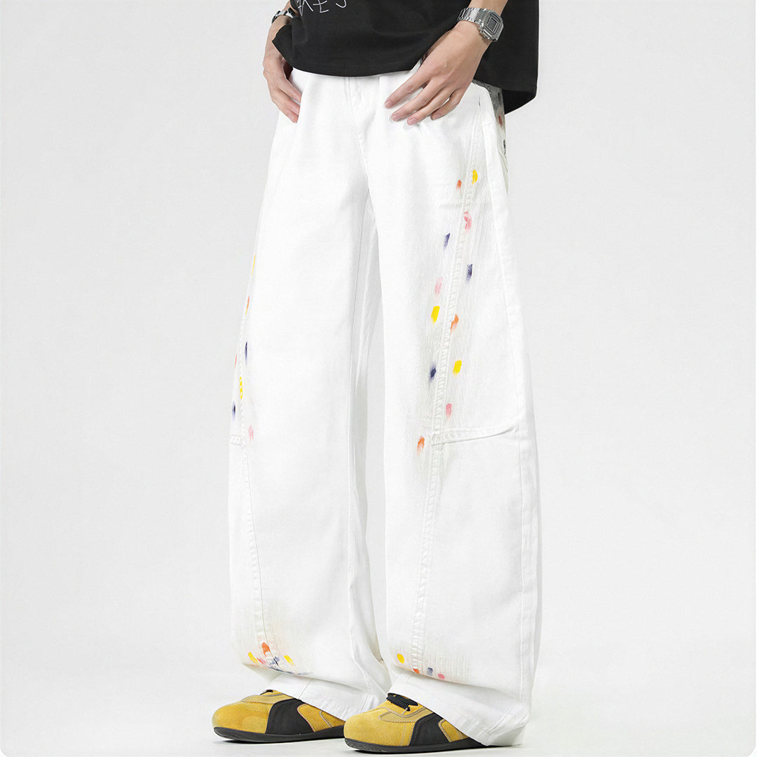 Men's Spring Side Graffiti Baggy Wide Leg Denim Jeans