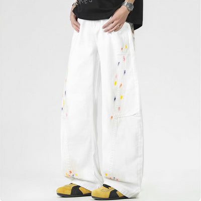 Men's Spring Side Graffiti Baggy Wide Leg Denim Jeans