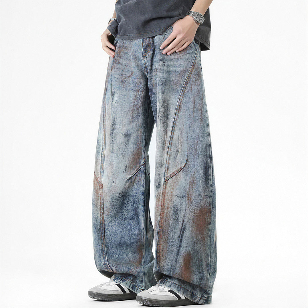 Men's Spring Dirty Wash Barrel Baggy Wide Leg Denim Jeans
