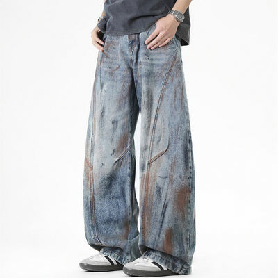 Men's Spring Dirty Wash Barrel Baggy Wide Leg Denim Jeans