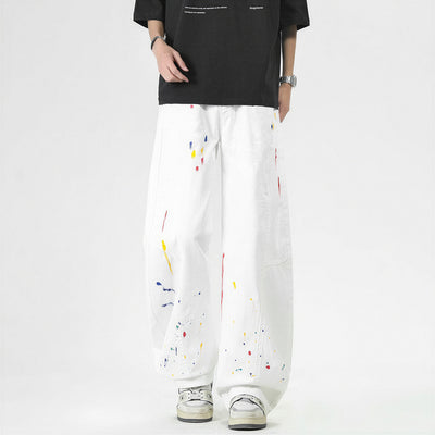 Men's Spring Splash Ink Graffiti Baggy Wide Leg Denim Jeans