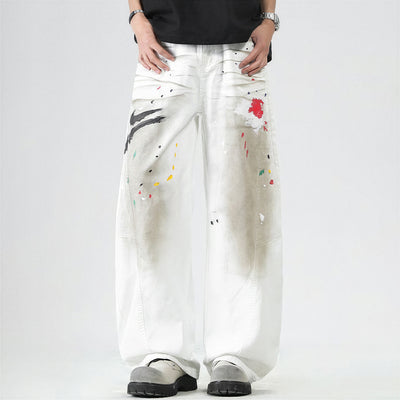 Men's Spring Dirty Wash Splash Ink Wide Leg Denim Jeans