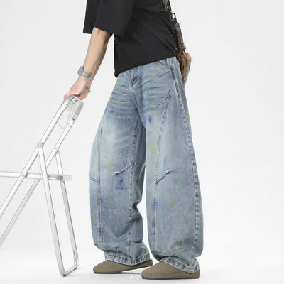 Men's Spring Graffiti Barrel Baggy Wide Leg Denim Jeans