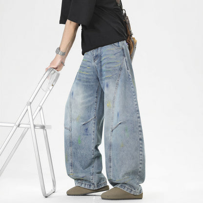 Men's Spring Graffiti Barrel Baggy Wide Leg Denim Jeans