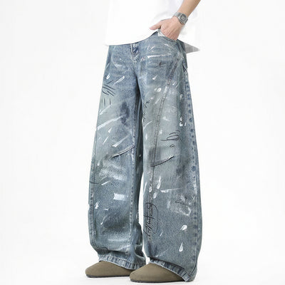 Men's Spring Graffiti Barrel Baggy Wide Leg Denim Jeans