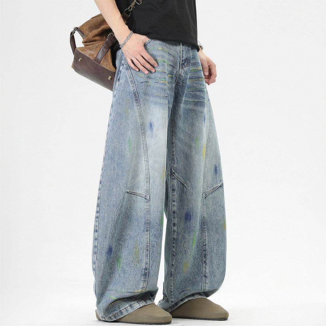 Men's Spring Graffiti Barrel Baggy Wide Leg Denim Jeans