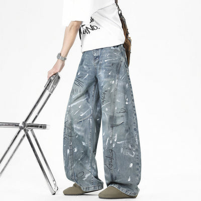 Men's Spring Graffiti Barrel Baggy Wide Leg Denim Jeans