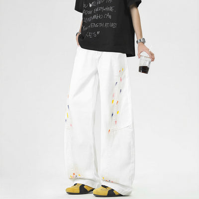 Men's Spring Side Graffiti Baggy Wide Leg Denim Jeans
