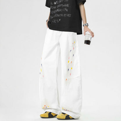 Men's Spring Side Graffiti Baggy Wide Leg Denim Jeans
