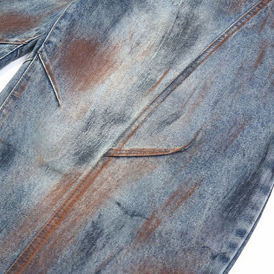 Men's Spring Dirty Wash Barrel Baggy Wide Leg Denim Jeans