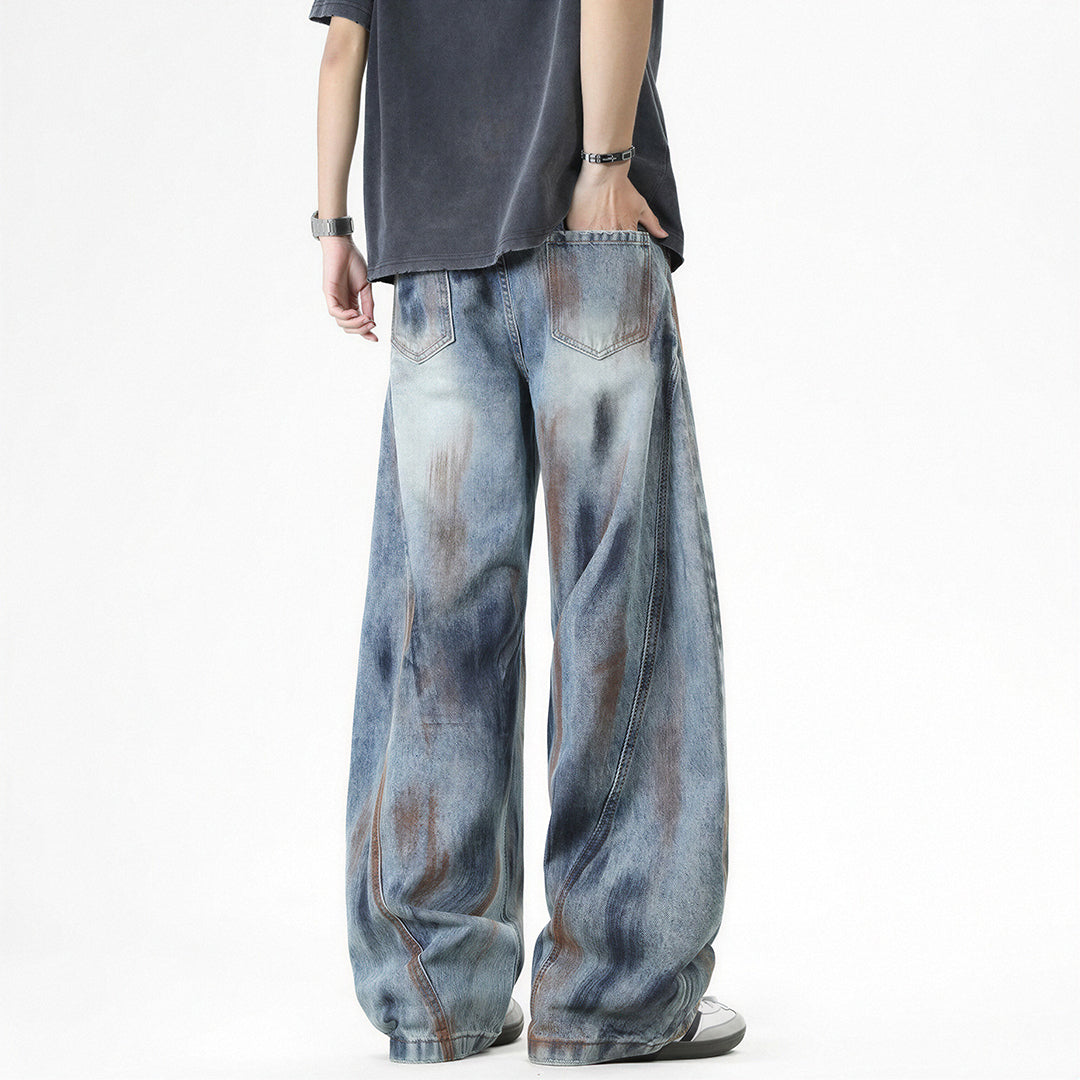 Men's Spring Dirty Wash Barrel Baggy Wide Leg Denim Jeans