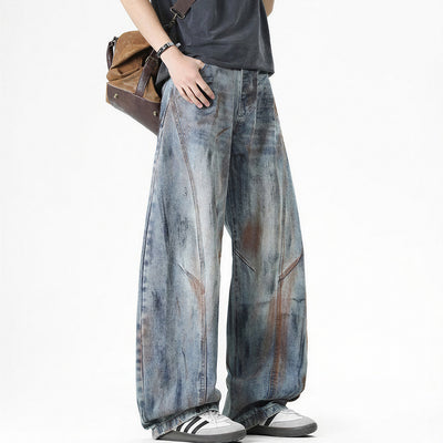 Men's Spring Dirty Wash Barrel Baggy Wide Leg Denim Jeans