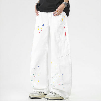 Men's Spring Splash Ink Graffiti Baggy Wide Leg Denim Jeans