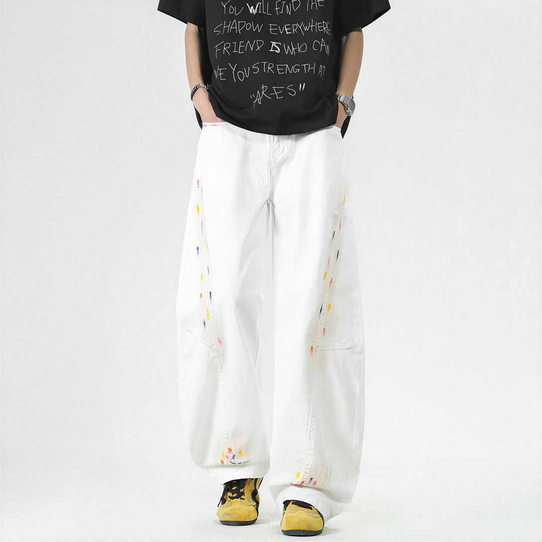 Men's Spring Side Graffiti Baggy Wide Leg Denim Jeans