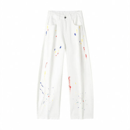 Men's Spring Splash Ink Graffiti Baggy Wide Leg Denim Jeans