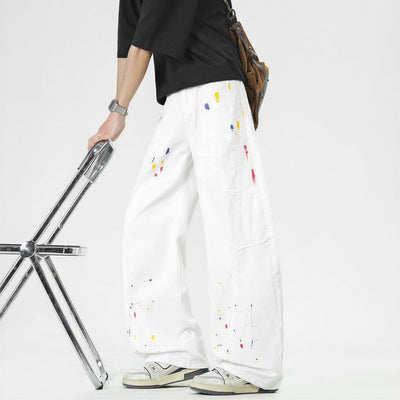 Men's Spring Splash Ink Graffiti Baggy Wide Leg Denim Jeans