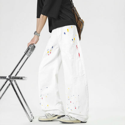 Men's Spring Splash Ink Graffiti Baggy Wide Leg Denim Jeans