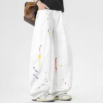 Men's Spring Splash Ink Graffiti Baggy Wide Leg Denim Jeans
