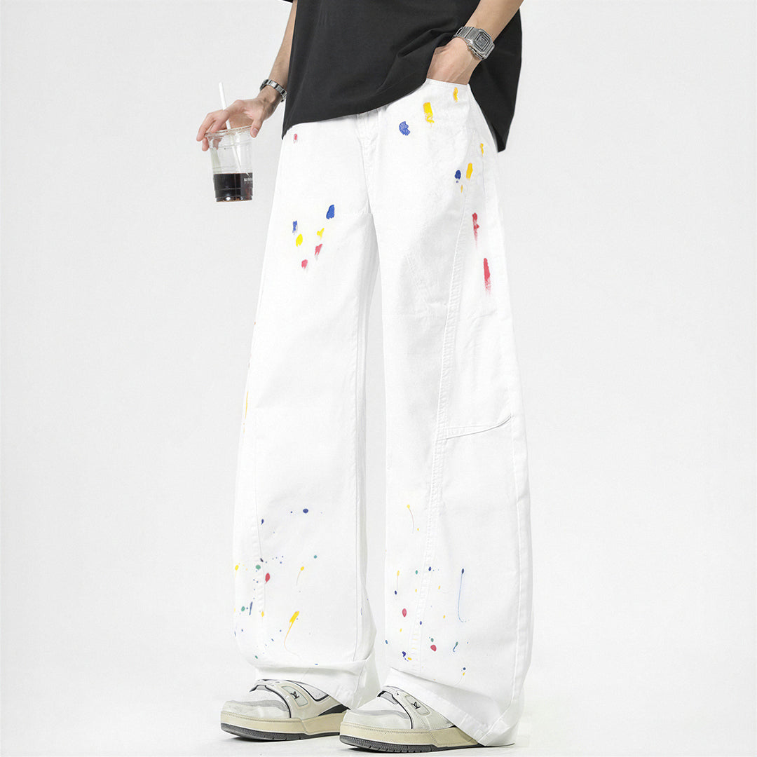 Men's Spring Splash Ink Graffiti Baggy Wide Leg Denim Jeans