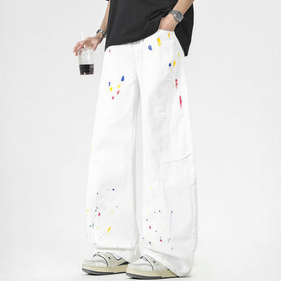 Men's Spring Splash Ink Graffiti Baggy Wide Leg Denim Jeans
