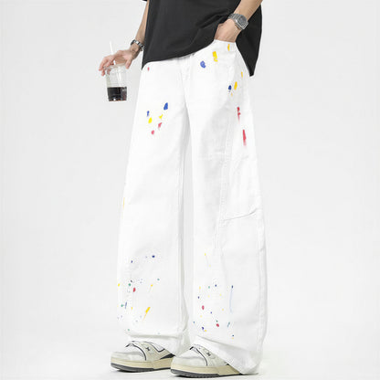 Men's Spring Splash Ink Graffiti Baggy Wide Leg Denim Jeans
