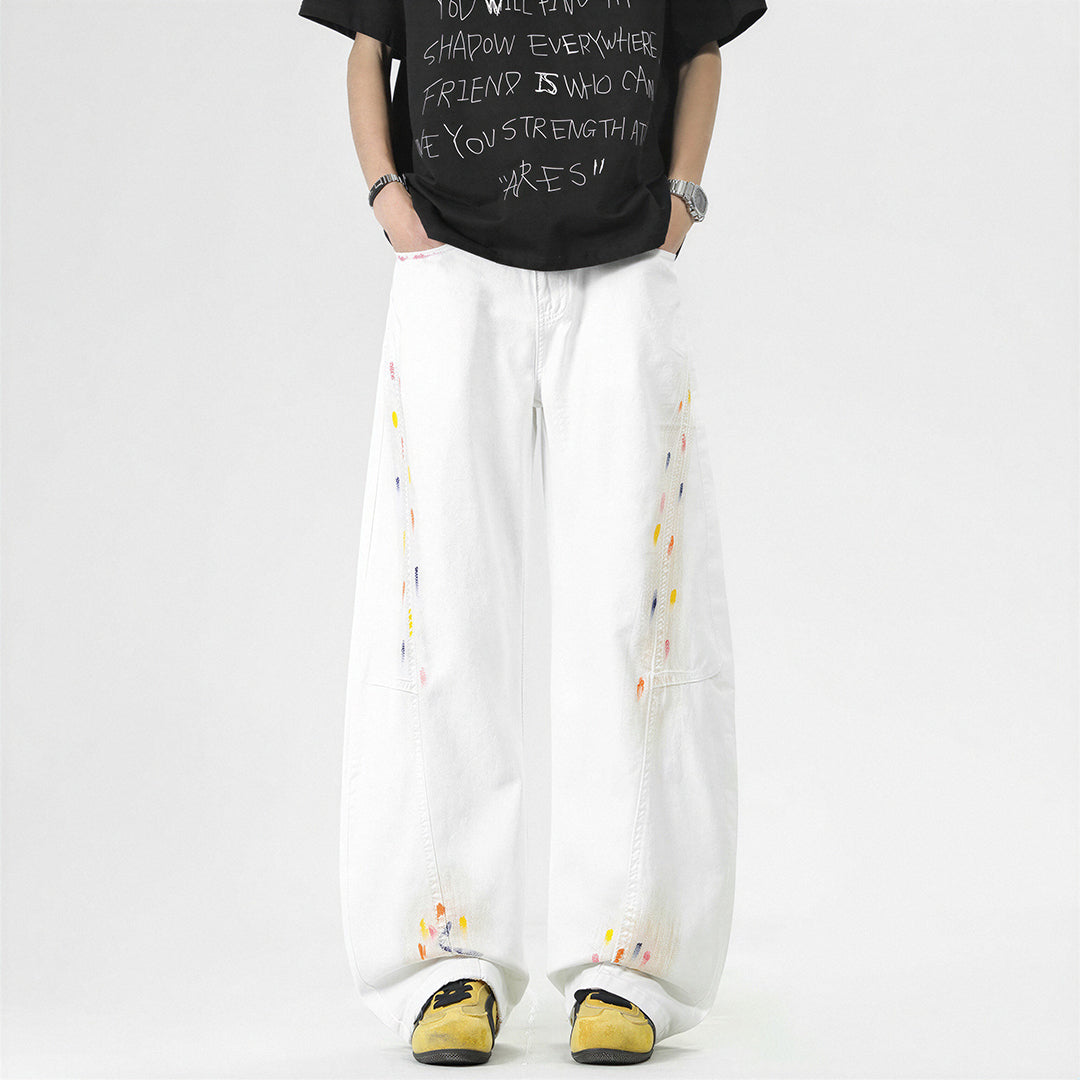 Men's Spring Side Graffiti Baggy Wide Leg Denim Jeans