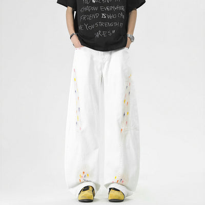 Men's Spring Side Graffiti Baggy Wide Leg Denim Jeans