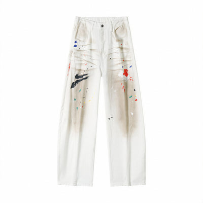 Men's Spring Dirty Wash Splash Ink Wide Leg Denim Jeans